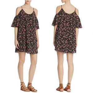 French Connection Women's Medium Cold Shoulder Floral Mini Slip Dress Black Red